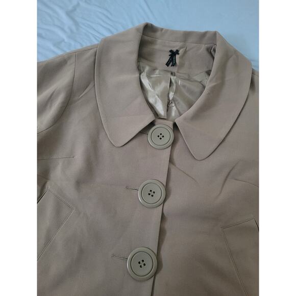 Lapis Boxy Cropped Collared Trench Coat Jacket Size L Tan Preppy Old Money - Picture 5 of 8